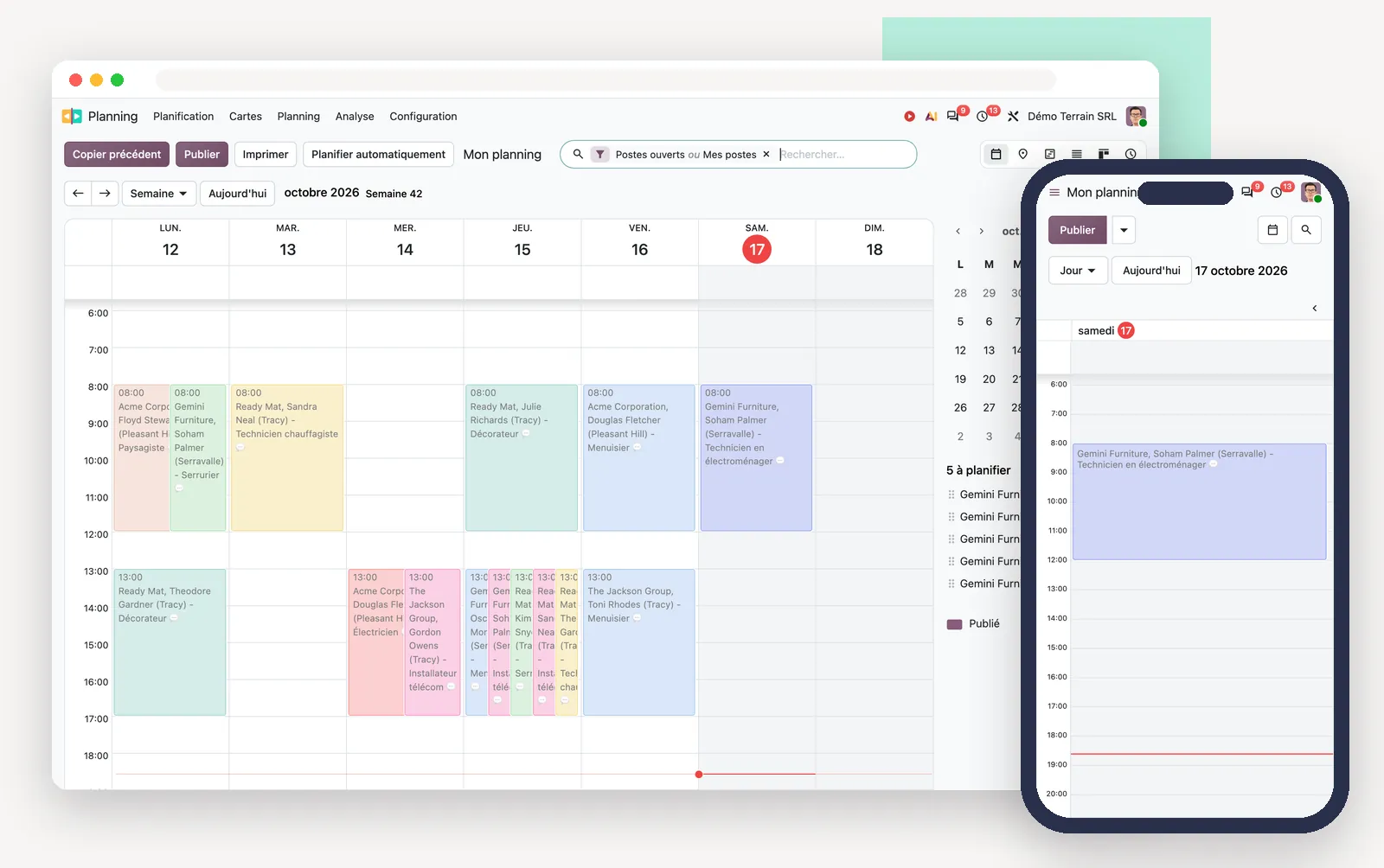 Planning des interventions dans Odoo 20 sur ordinateur et sur téléphone